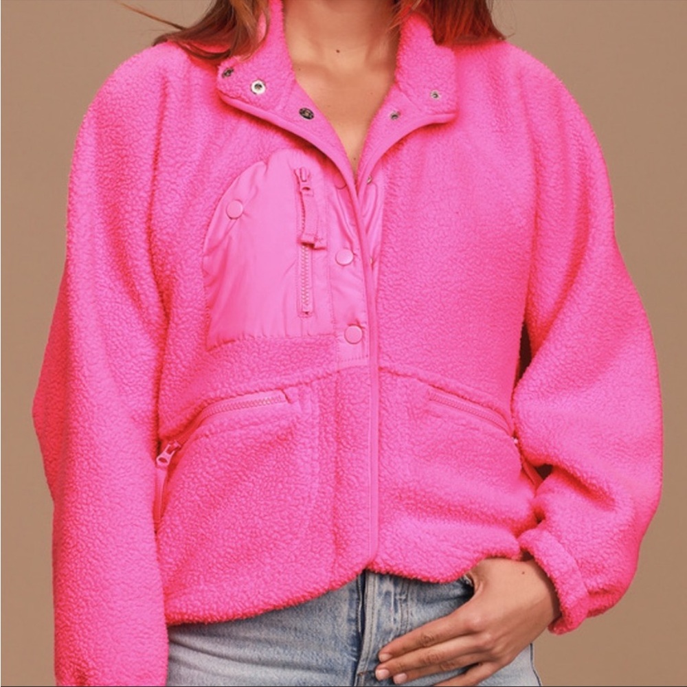 FREE PEOPLE movement Hit the Slopes Neon Pink Fleece Jacket